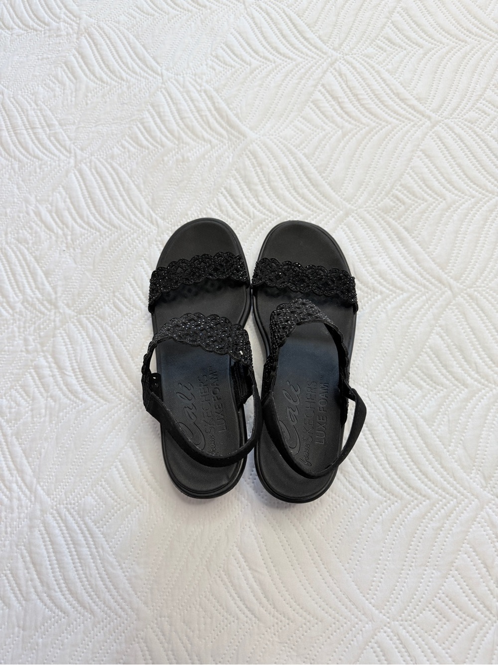Sketchers Cali Women’s Black Rhinestone & Lace Wedge Sandals. Size 9 - Picture 5 of 7